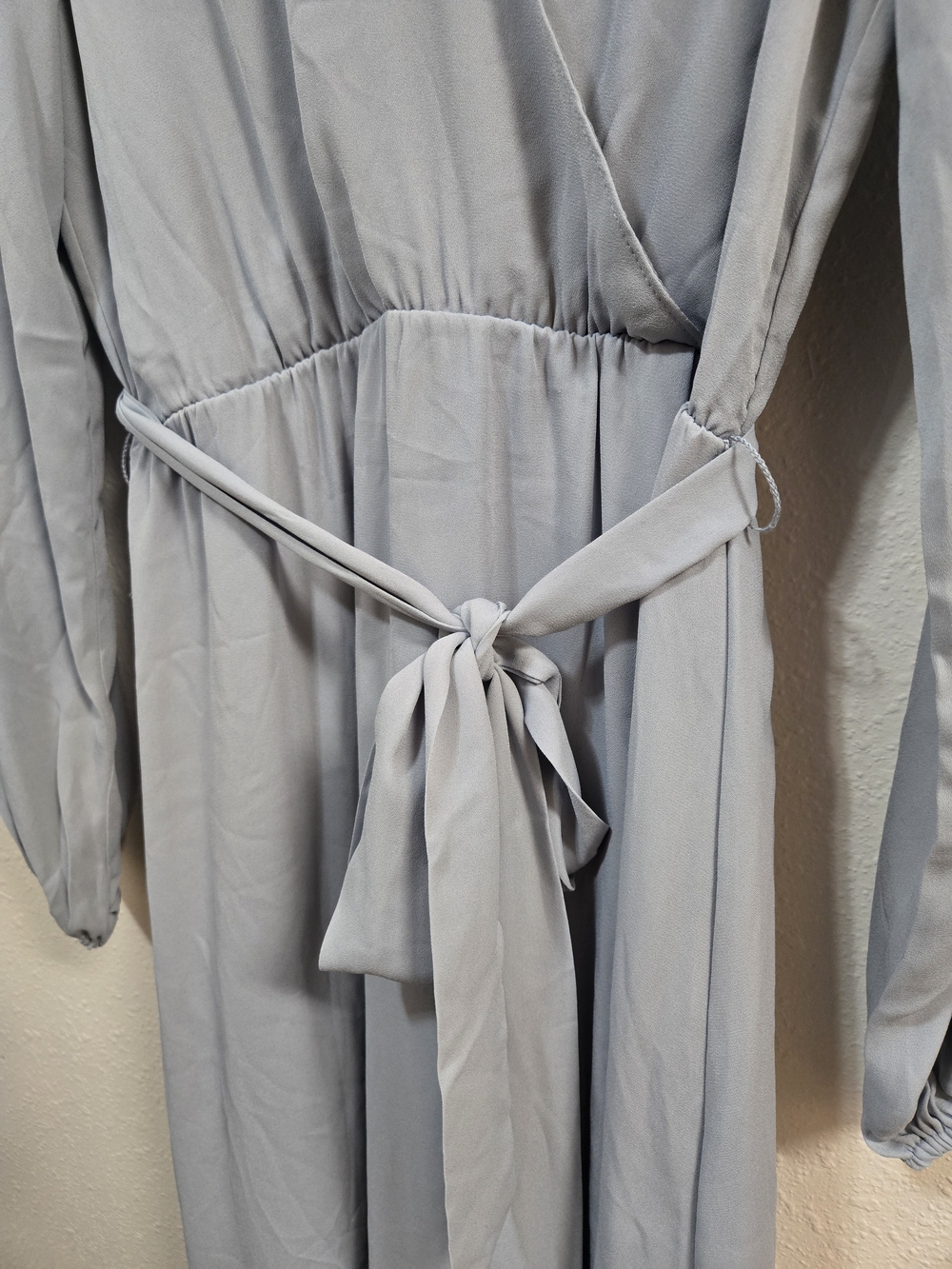 Sugarlips Pale Blue Long Sleeve Wrap Maxi Dress with Waist Tie - Picture 4 of 6